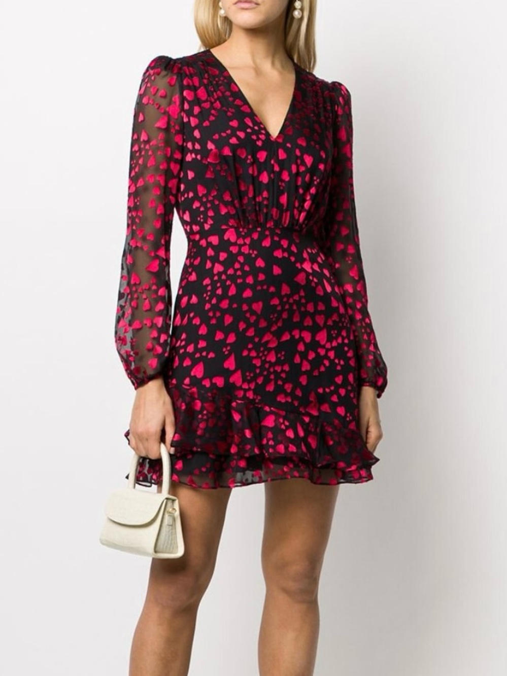 NWT Saloni Alya Heart-Print Dress, Size US 4 / UK 8